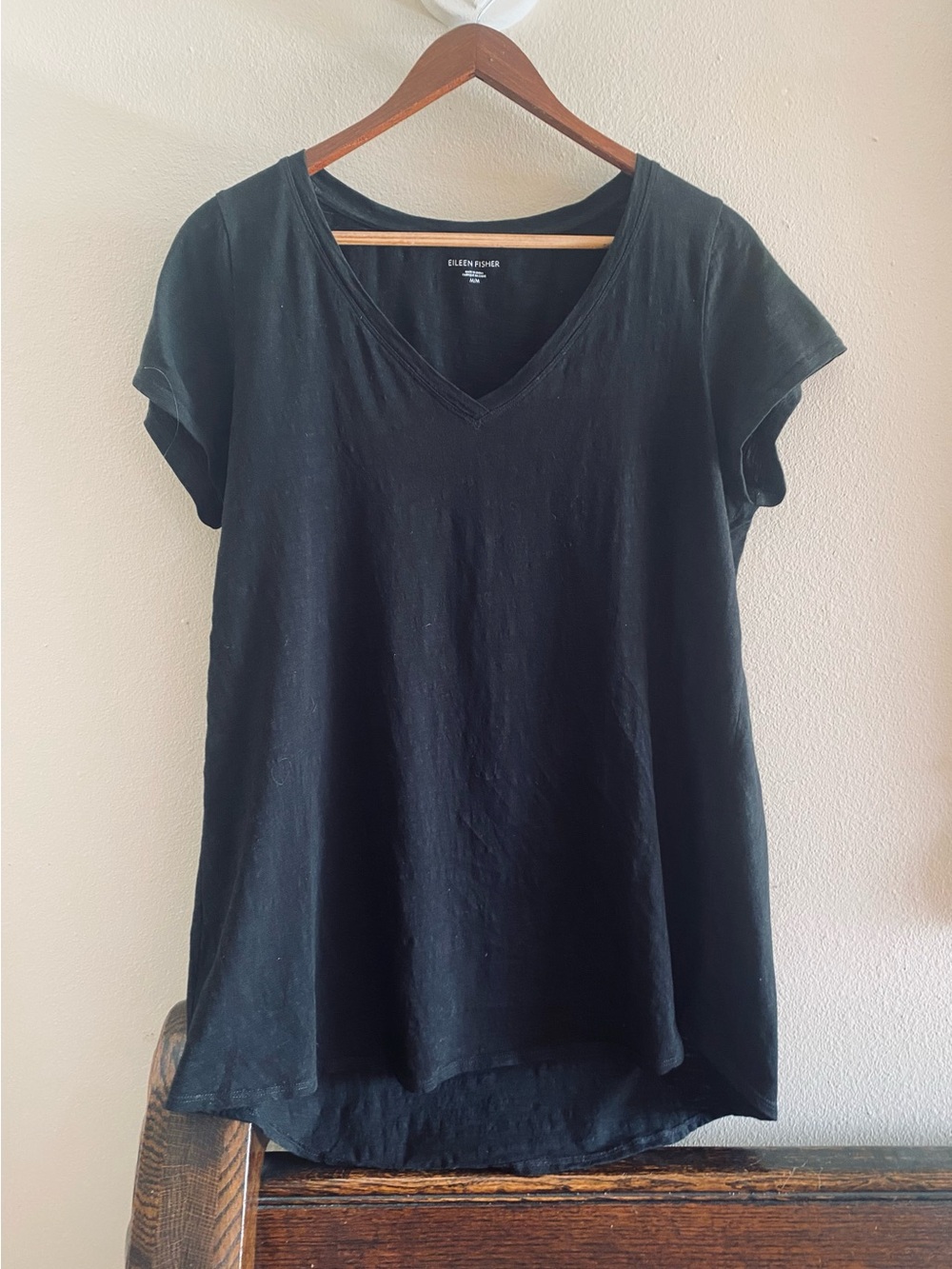 Eileen Fisher 100% Organic Cotton Black T Shirt Tee